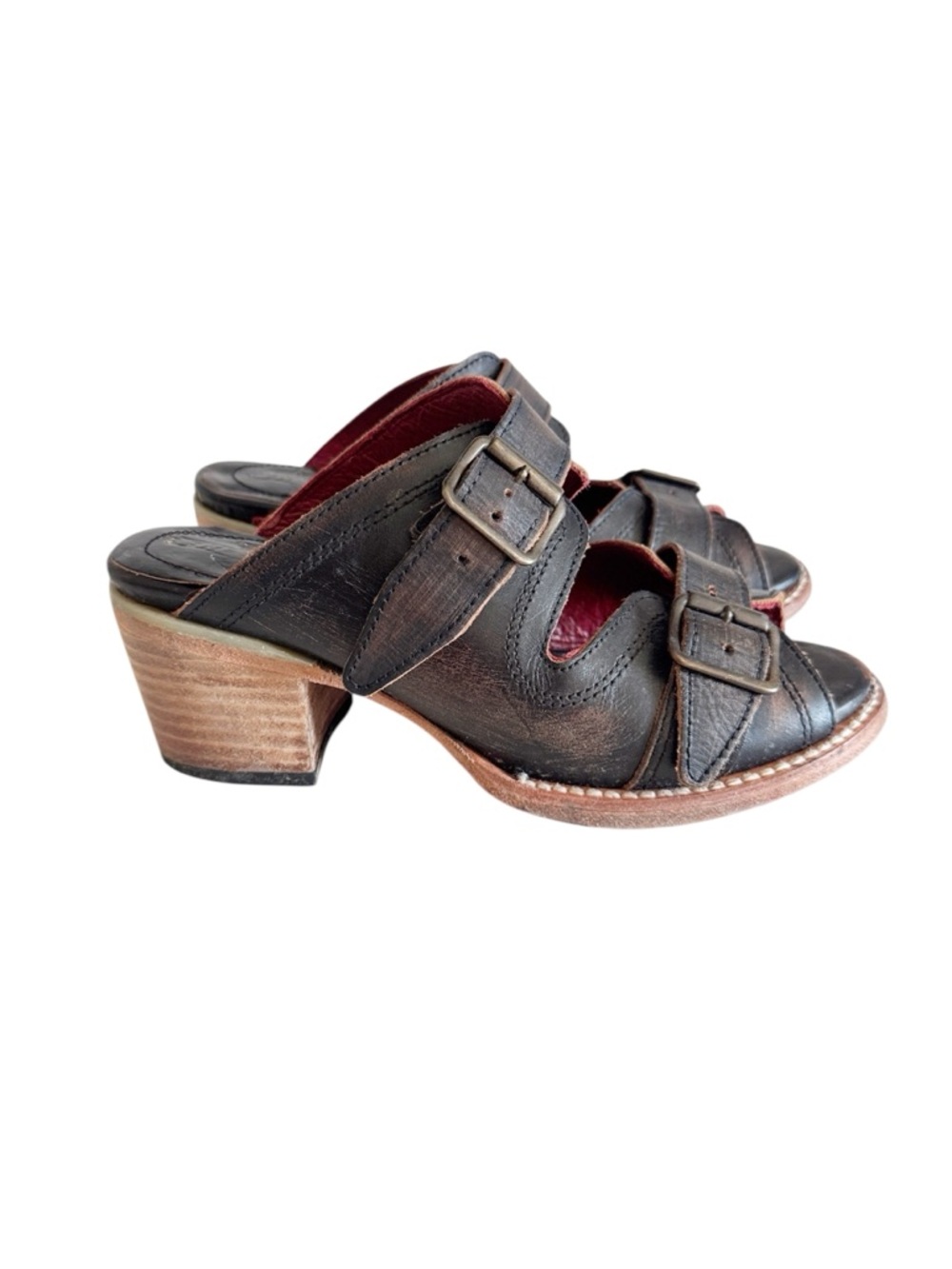 Freebird By Steven Caprice Dark Brown Leather Boho Western Mules Sandals size 6